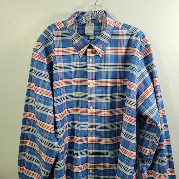 Brooks Brothers Men's Blue Plaid Button Front Non-Iron Shirt Size 2XL 11026-1250 - Picture 2 of 6